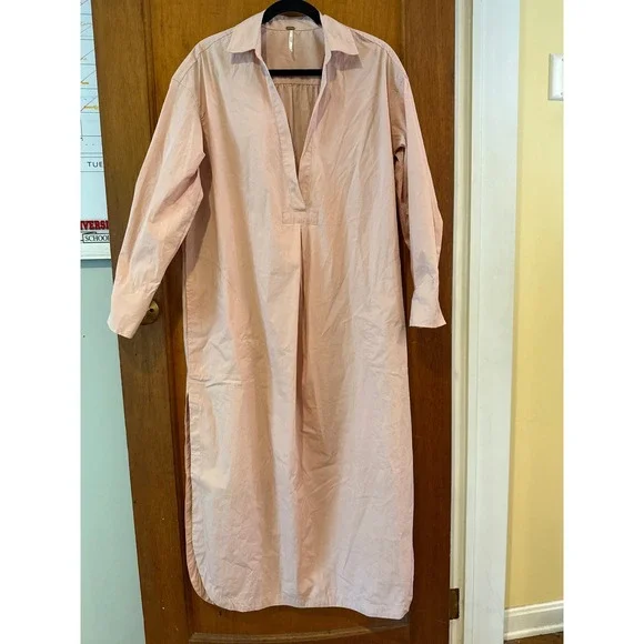 Free people Eva long pink shirt dress XS Oversized, pockets, deep v